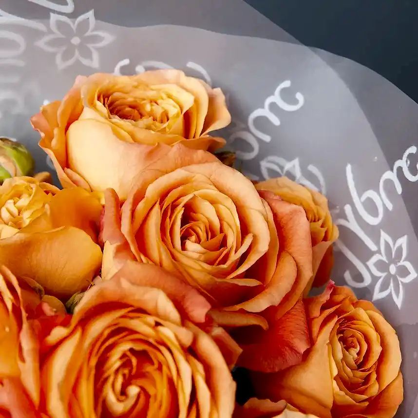 монобукет 5 кустовых роз "apricot lace"  в белой упаковке 